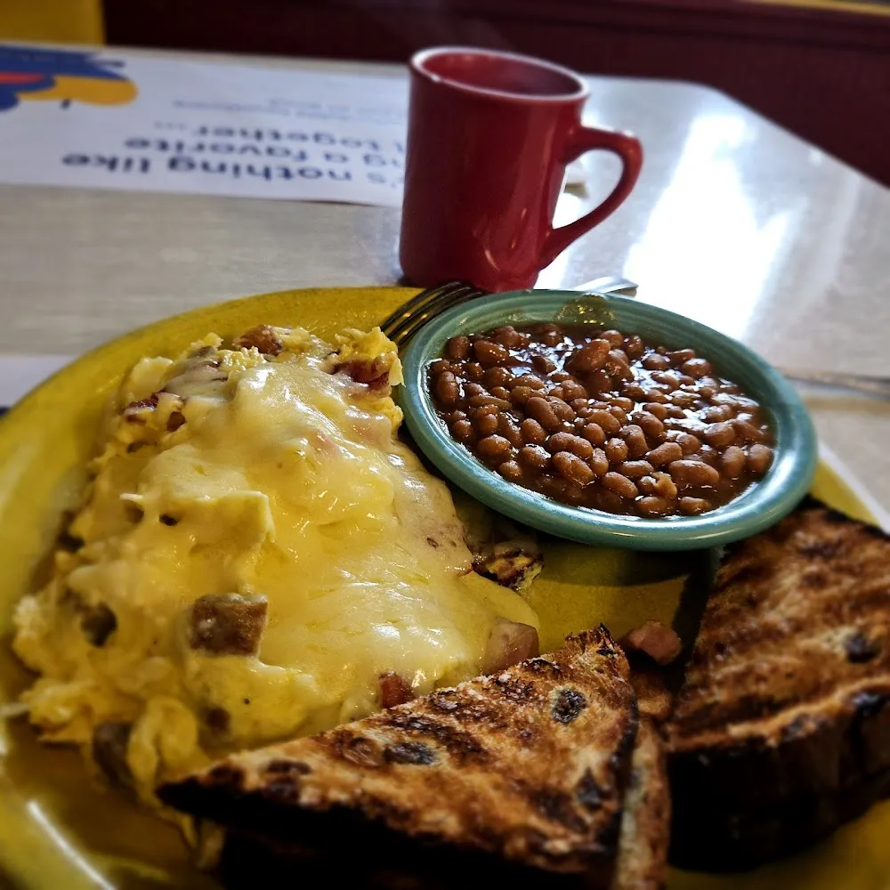 All Meat Omlette Beans and Raisin Toast