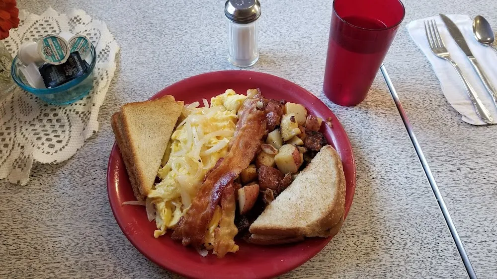 Scrambled Eggs and Toast Bacon Home Fries